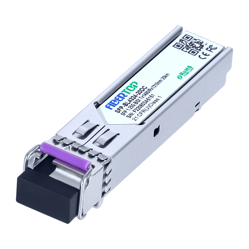 Émetteur-récepteur SFP BIDI 1000Base-BX compatible Juniper® SFP-GE20KT14R13 SMF 1490 nm Tx/1310 nm Rx 20 km LC DOM unique